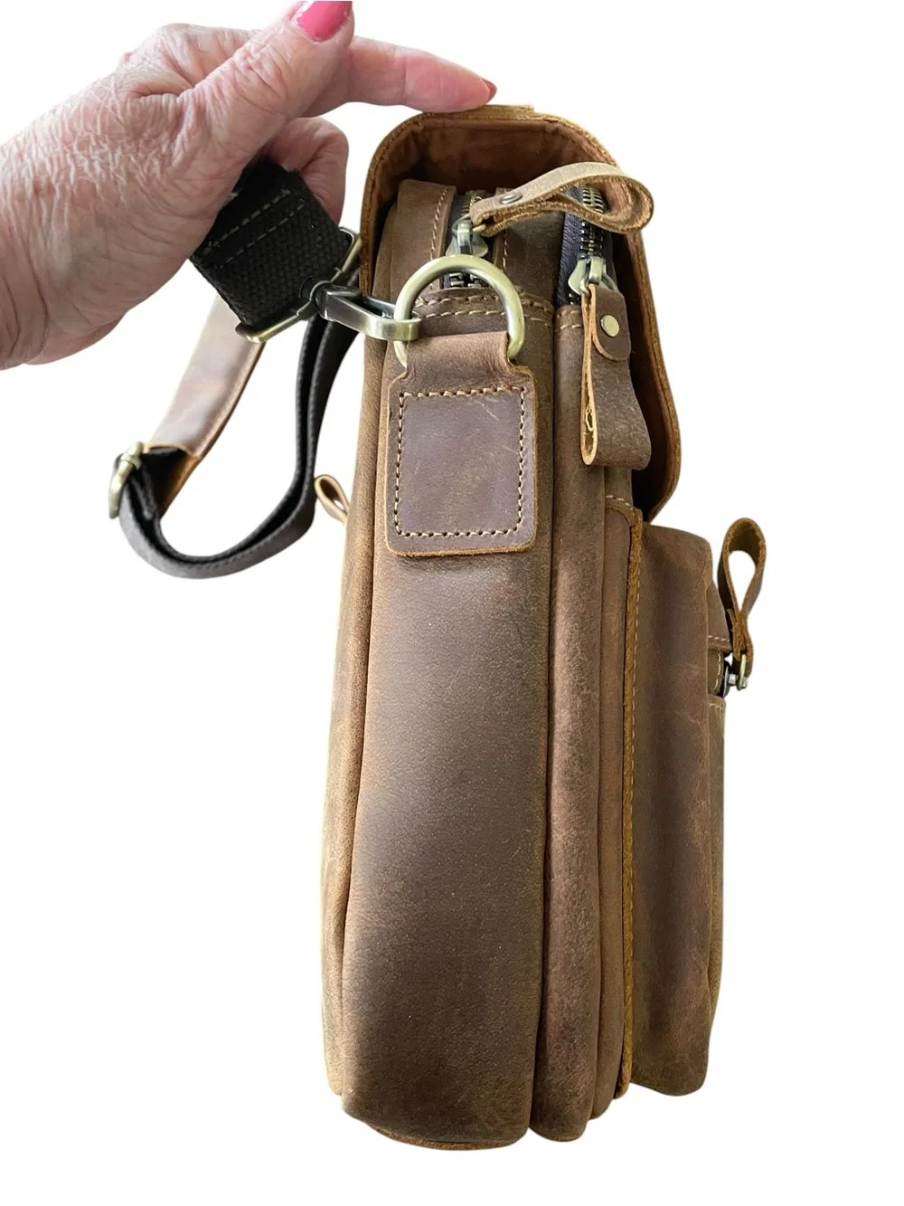 HUMERPAUL MEN’S VINTAGE LEATHER MESSENGER BAG Crazy Horse Leather Crossbody